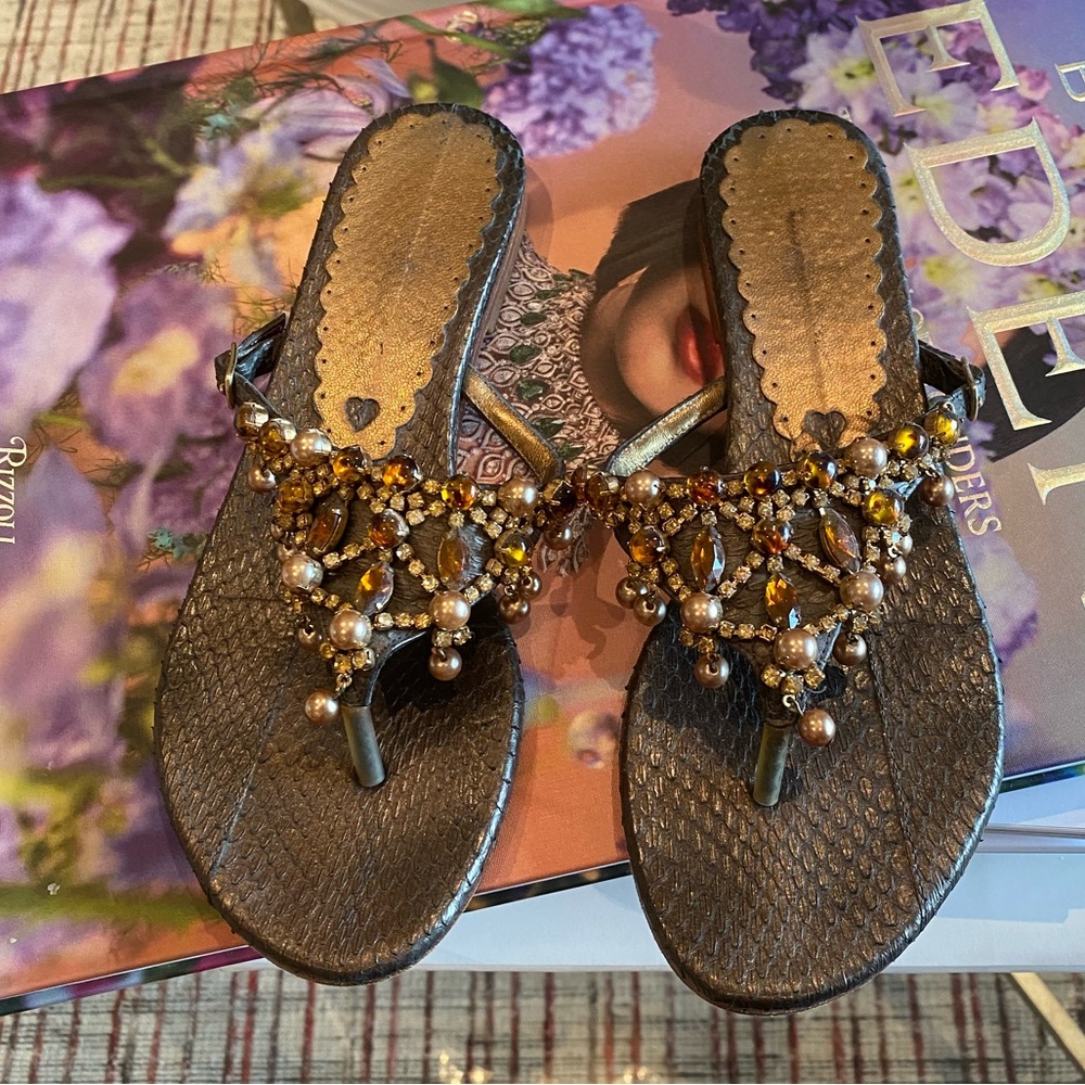 Snakeskin Bronze Embellished Sandals